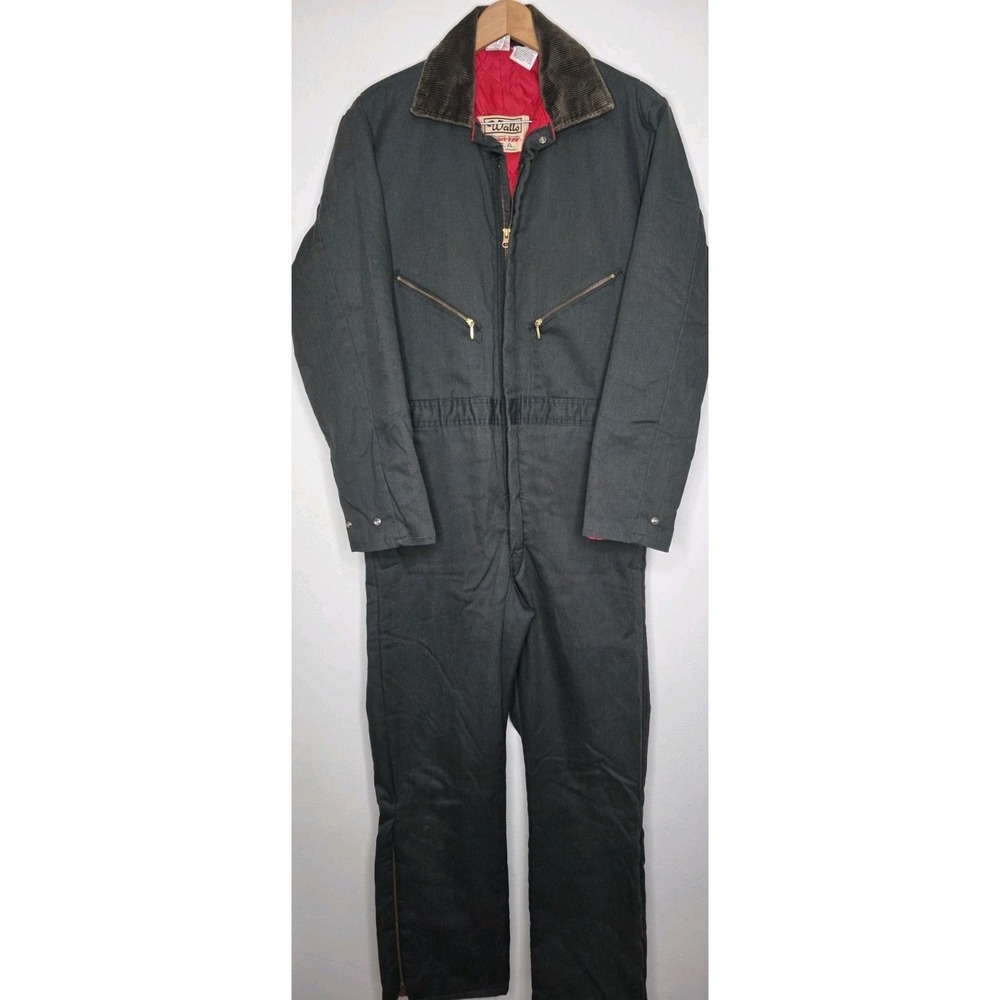 Vtg Walls Blizzard Pruf Coveralls Quilted Insulated Corduroy Collar‎ Zip M Tall